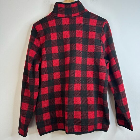 LL Bean Sweater Pullover Womens XL Red Black Buffalo Plaid Snap Neck Fleece - Picture 6 of 10